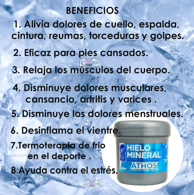 Hielo Mineral Gel Frio Corporal Refrescante y Relajante (alivia dolores como lesiones o artritis)