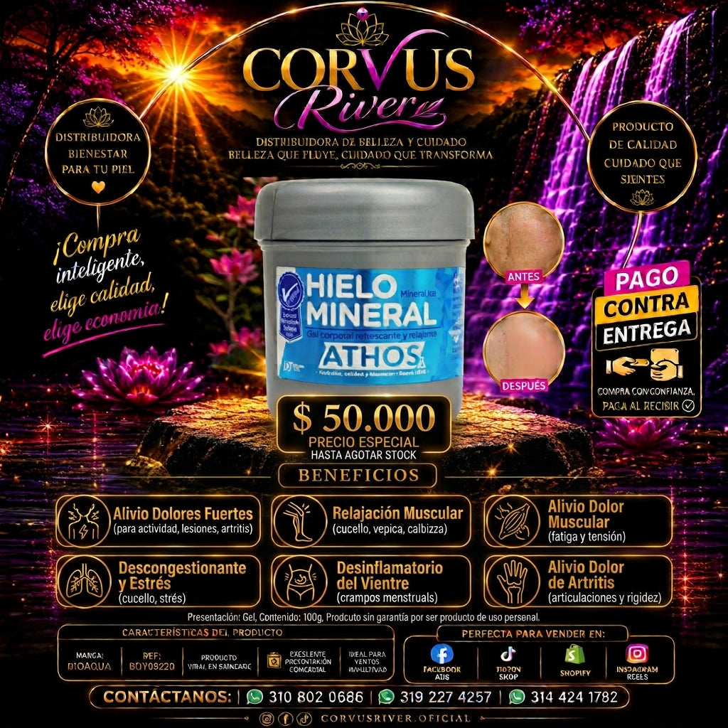 Hielo Mineral Gel Frio Corporal Refrescante y Relajante (alivia dolores como lesiones o artritis)